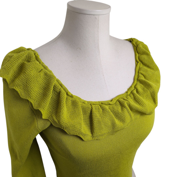 Vesstique Sweater Womens Large Green Ruffle Collar Off Shoulder Pullover Top - Picture 4 of 14